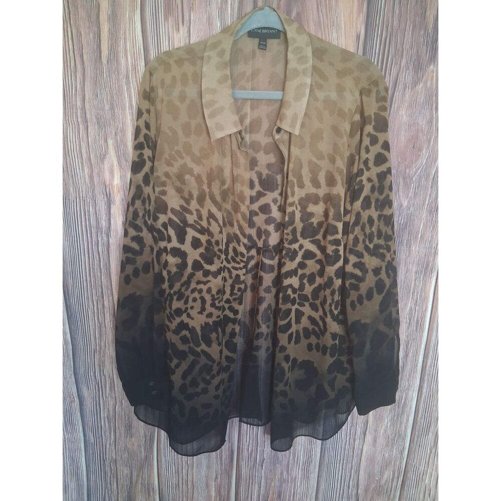Lane Bryant 22/24 Sheer Ombre Leopard Print Button Up Blouse Tunic long sleeve
